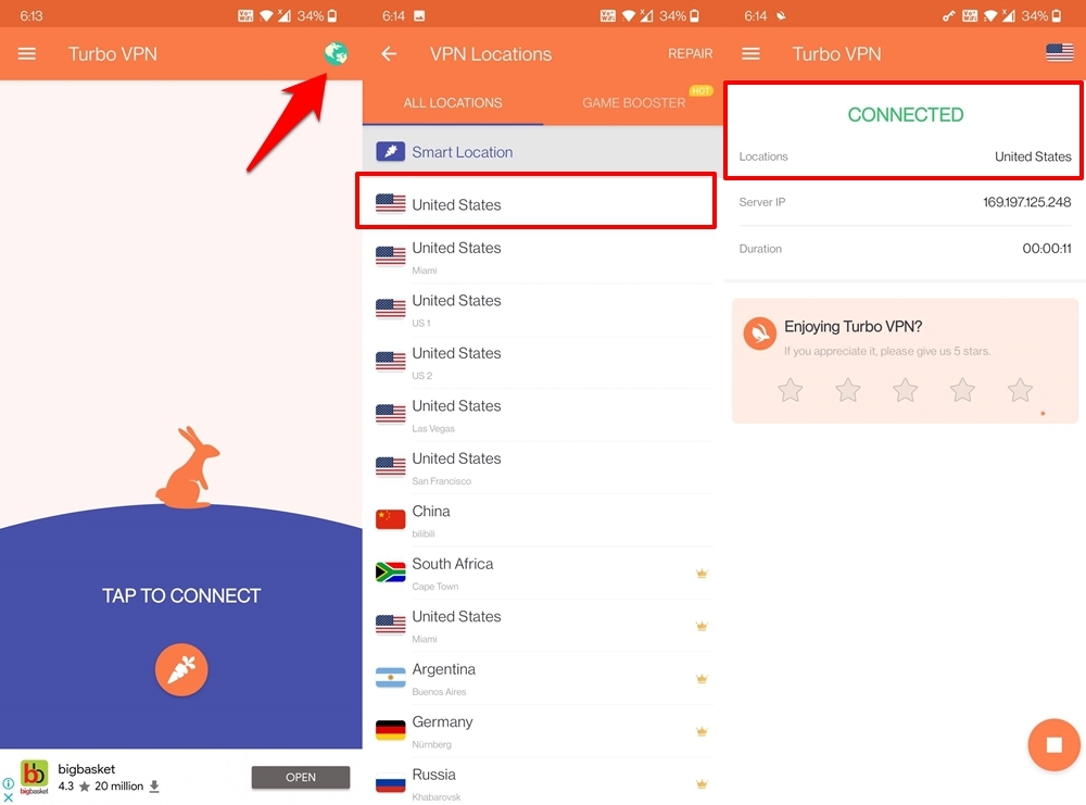VPN con proxy USA