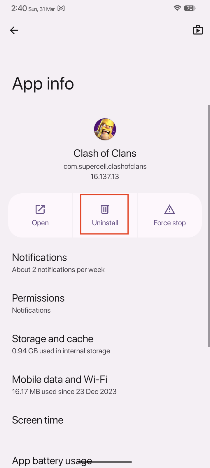 tap on Uninstall