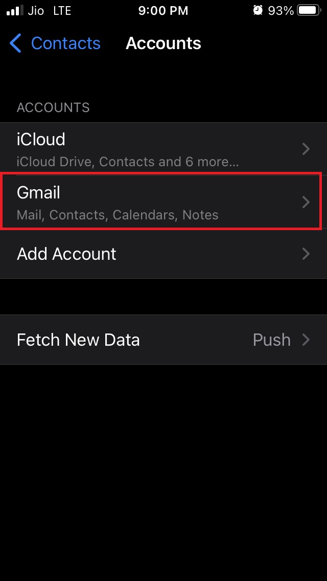 sélectionner le compte Gmail