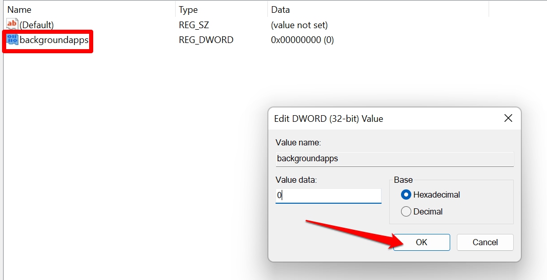 imposta valore dword 32 bit