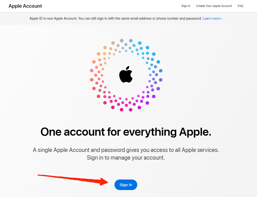 Abra um navegador e visite o site da Conta Apple.