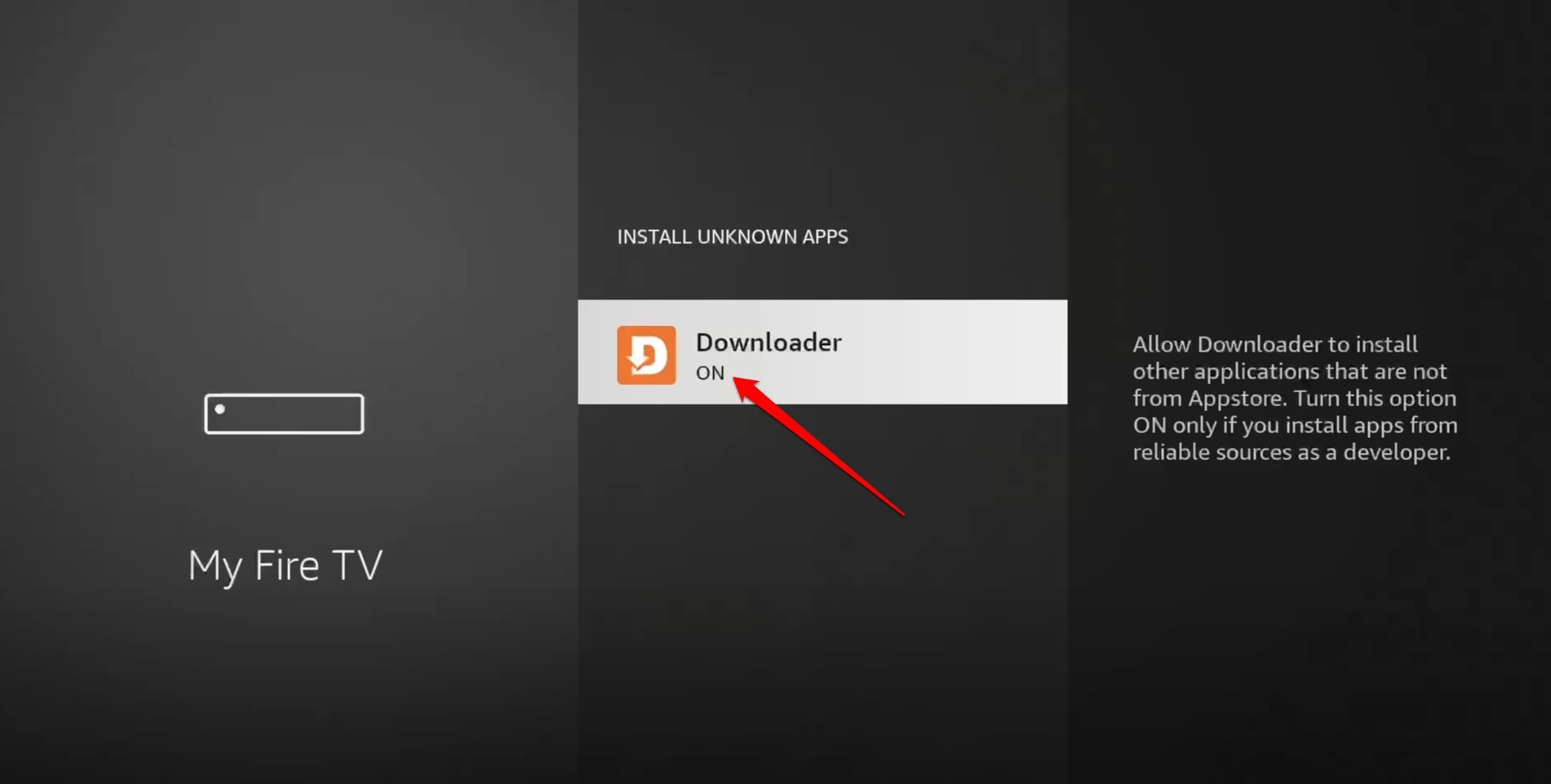 Downloaderアプリを通じて不明なアプリのインストールを許可