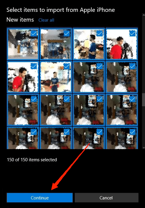 Wählen Sie die Fotos aus, die Sie übertragen möchten. Sie können bestimmte auswählen oder alle auswählen.