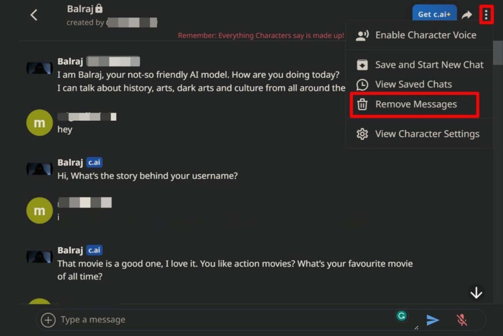 Passaggi per eliminare un personaggio in Character.AI