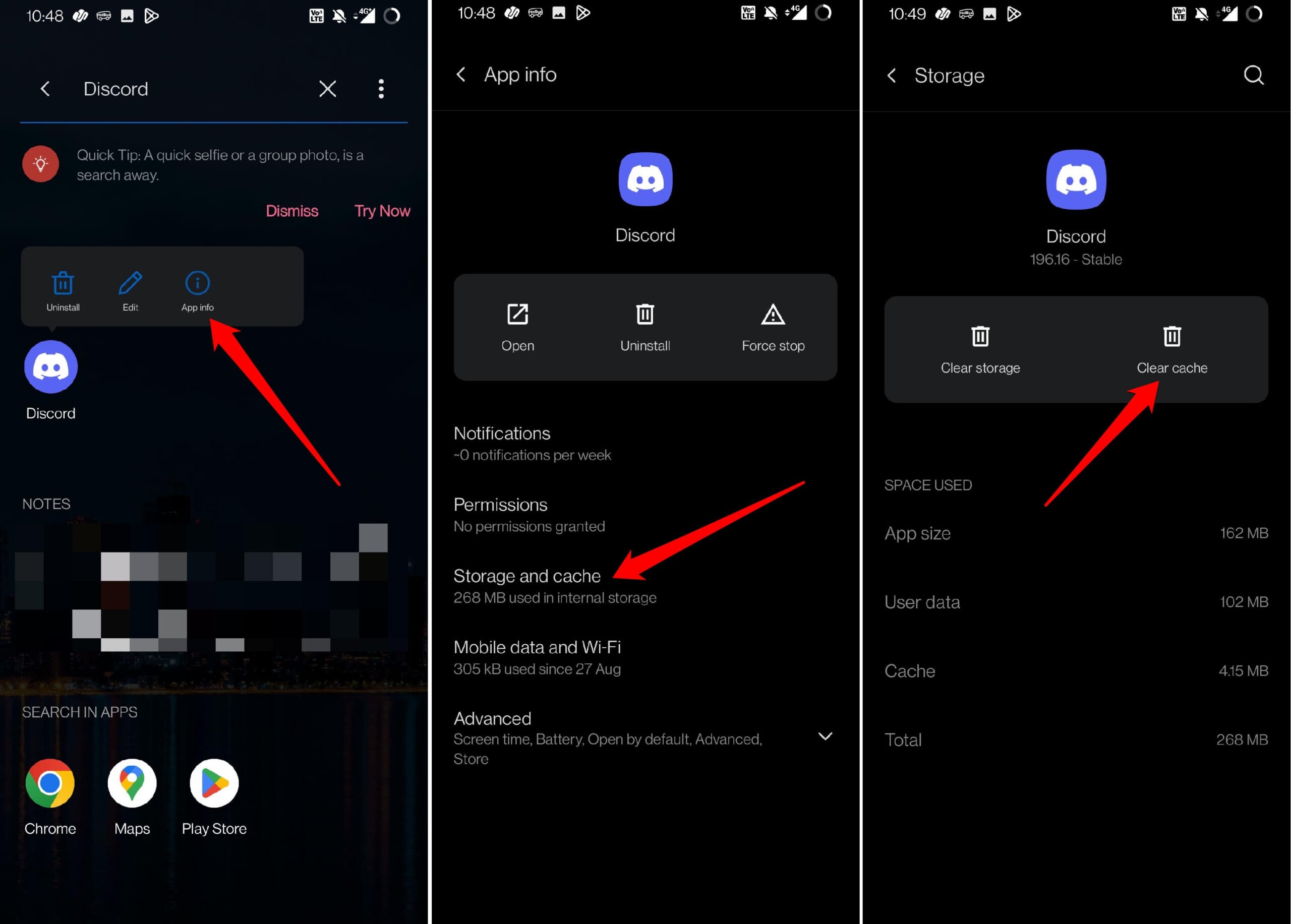 cancella cache dell'app Discord scalata