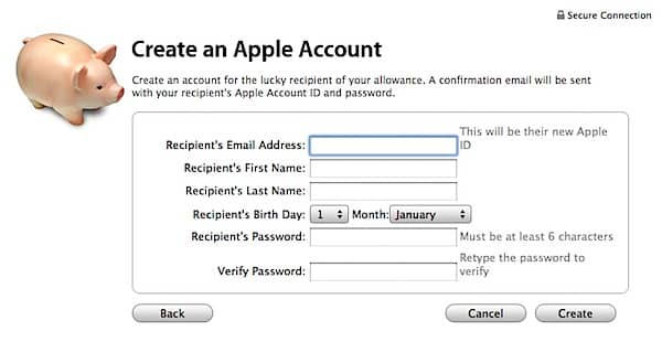 Ein iTunes Store-Konto für ein Kind einrichten