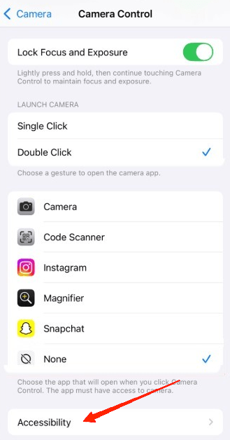 Faites défiler vers le bas et appuyez sur accessibilité.