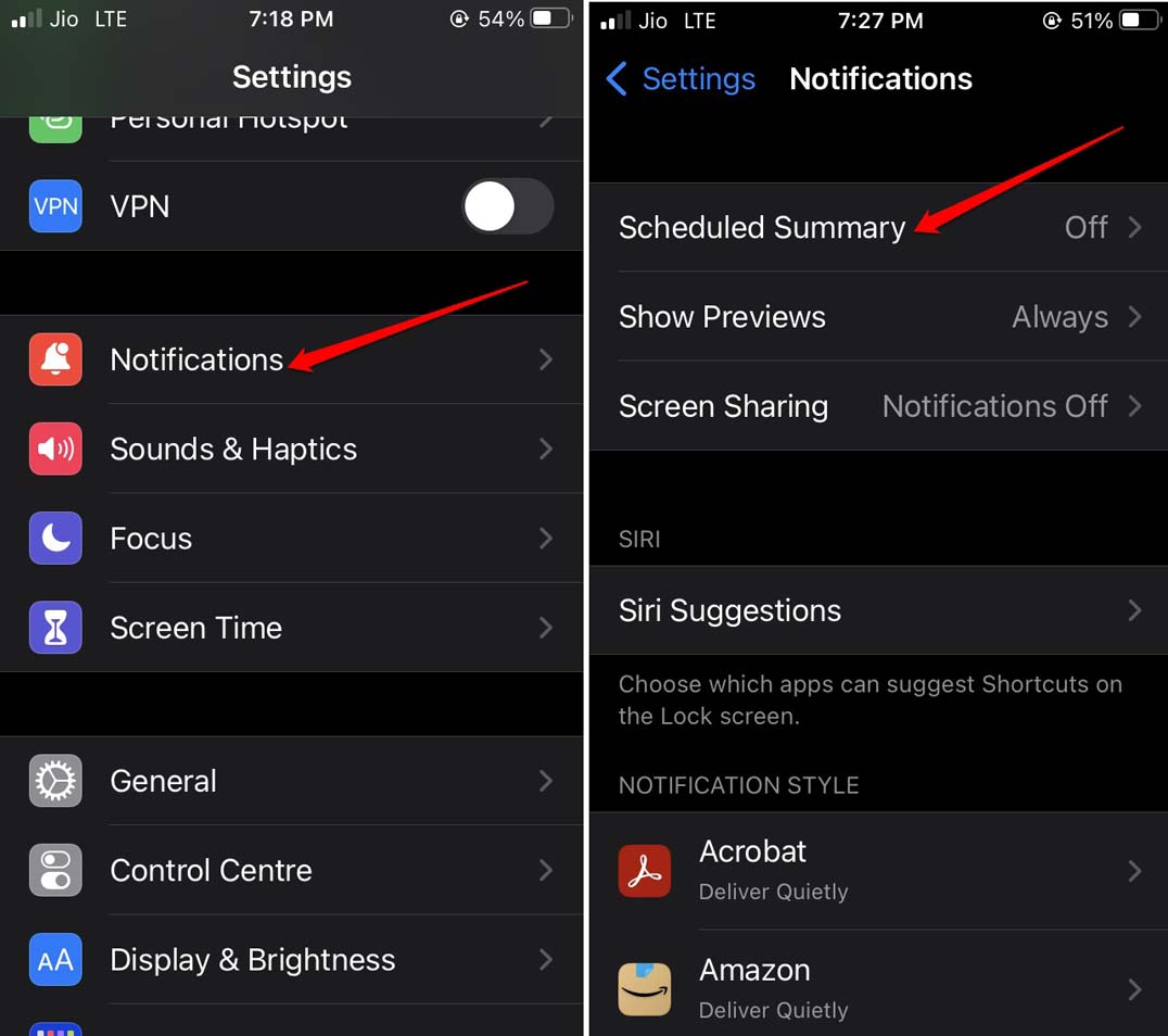 desativar resumo programado do iOS
