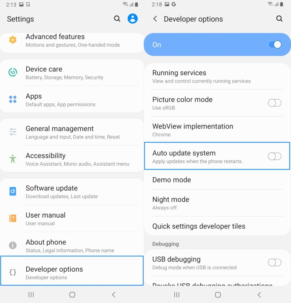 Automatische Systemaktualisierung deaktivieren Samsung - OEM-Entsperrung fehlt
