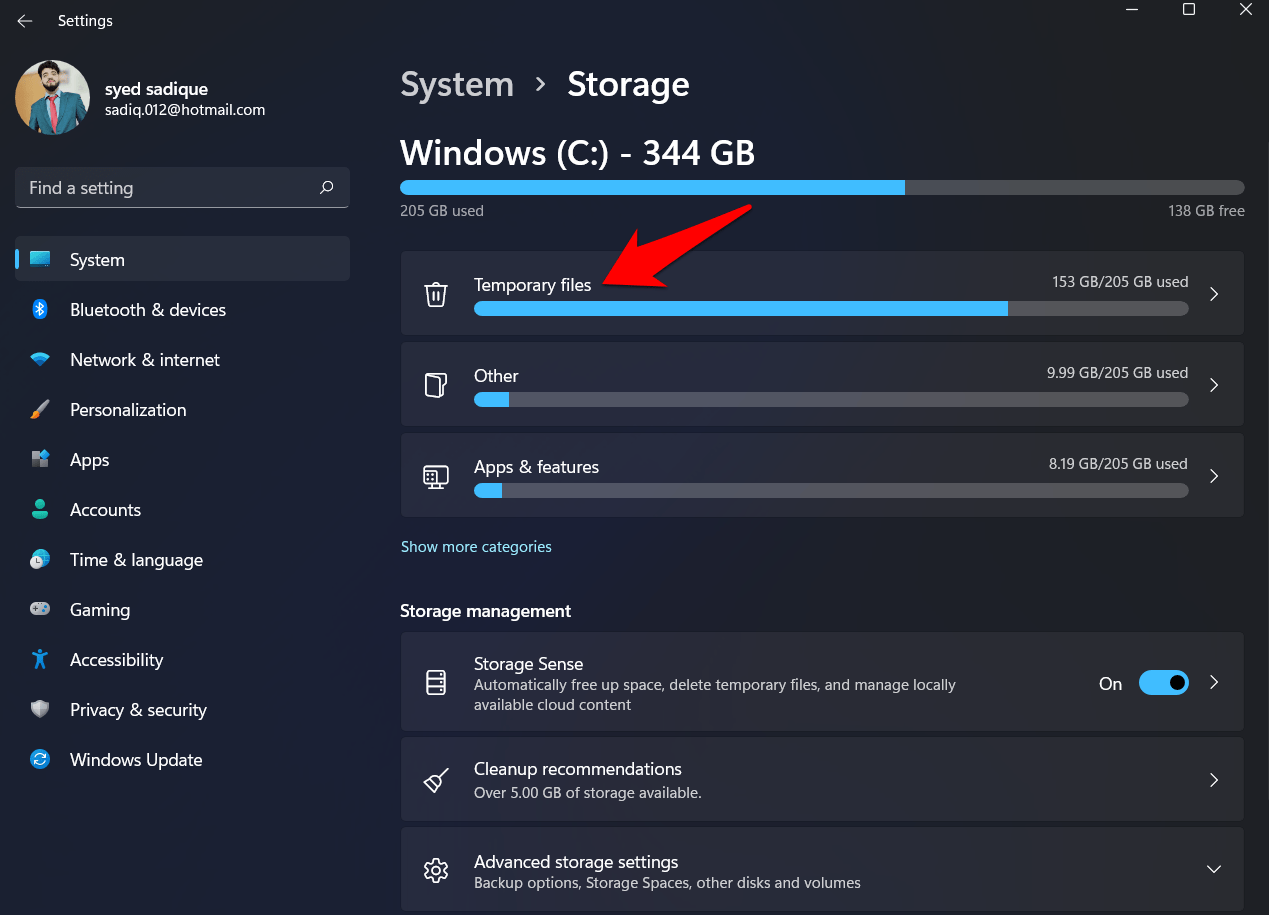 file temporanei di windows 11