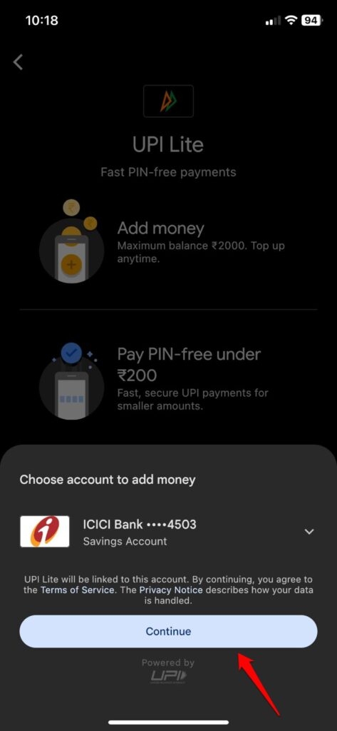 Активировать Google Pay UPI Lite