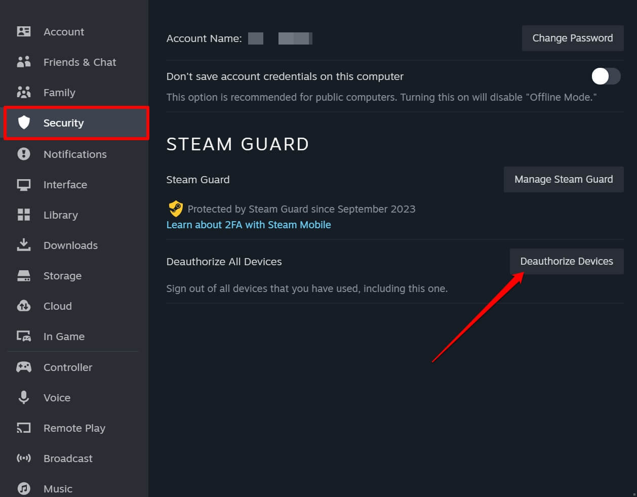 se déconnecter de tous les appareils de Steam