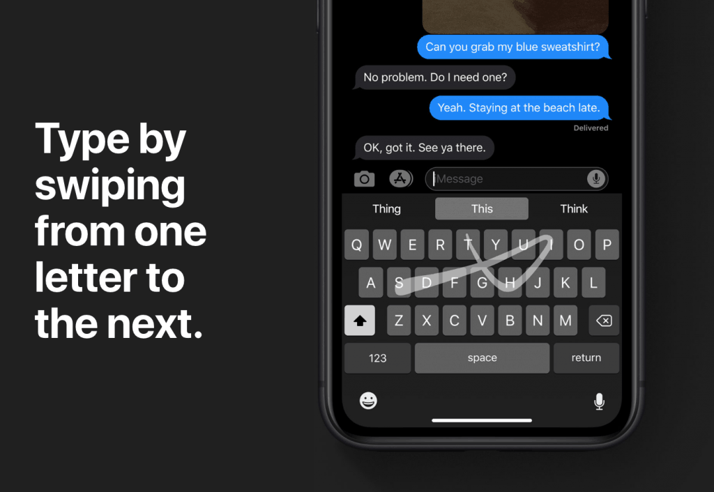 iOS 13의 QuickPath 스와이프 키보드