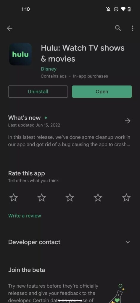 Mettre à jour l'application Hulu sur Android - « Nous avons rencontré une erreur lors du changement de profils » dans Hulu