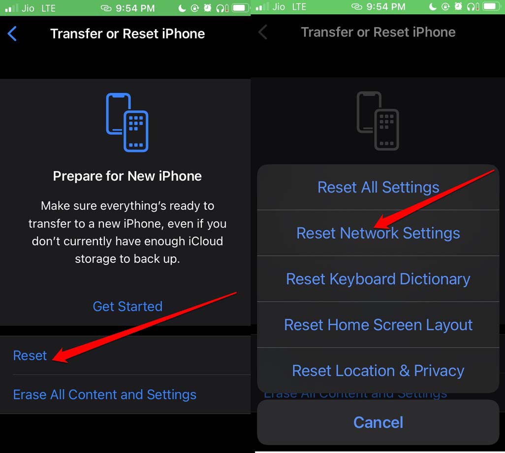 réinitialiser les paramètres réseau sur iOS