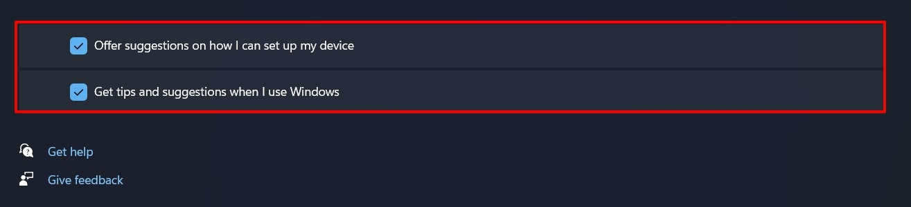 desativar dicas e sugestões do windows 11