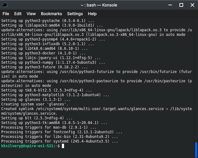Glancesは数分でインストールされます