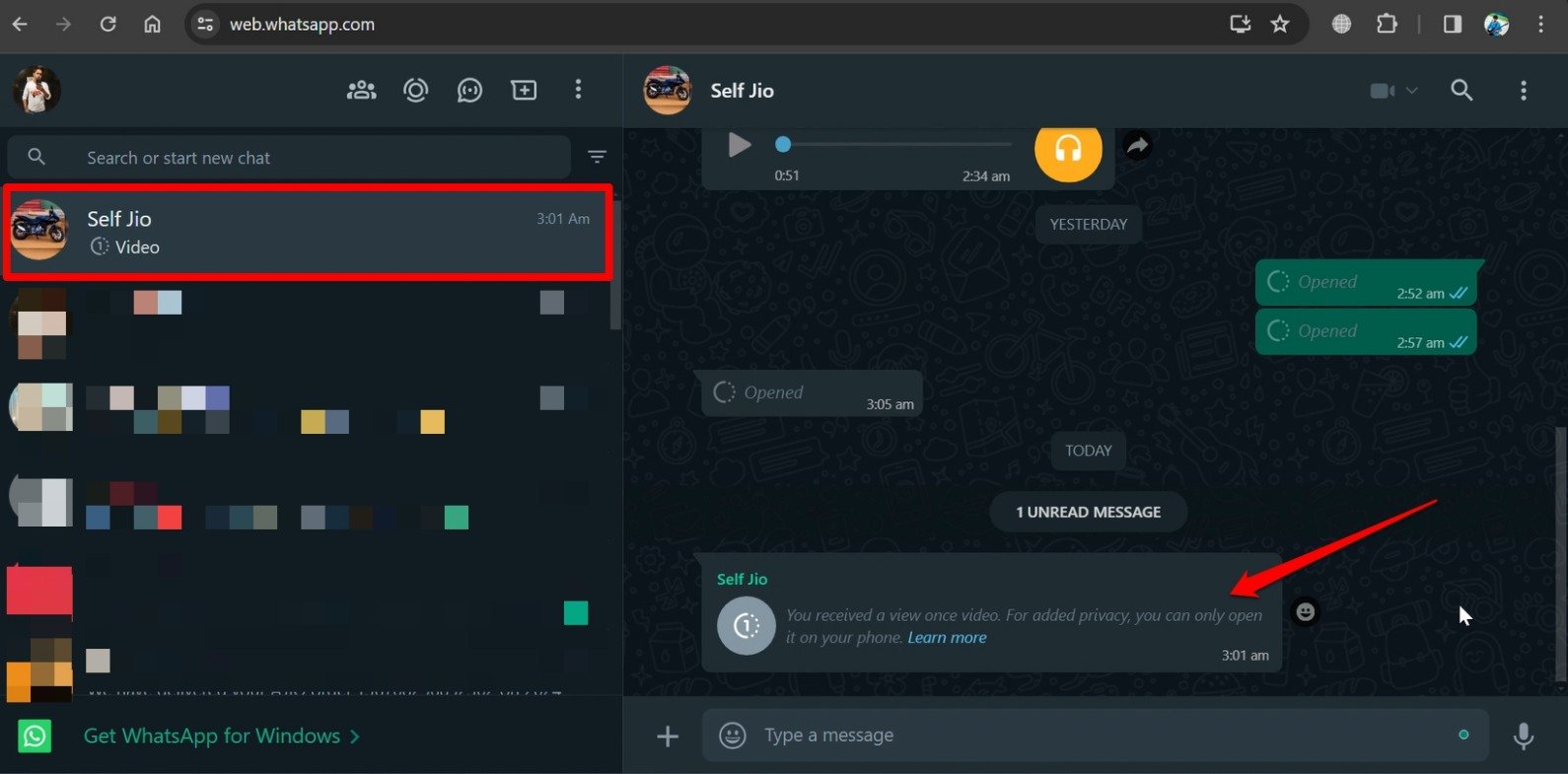 controlla il video visualizzabile una volta in WhatsApp web