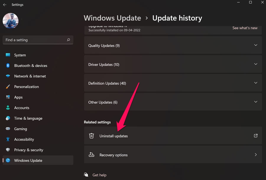 desinstalar atualizações