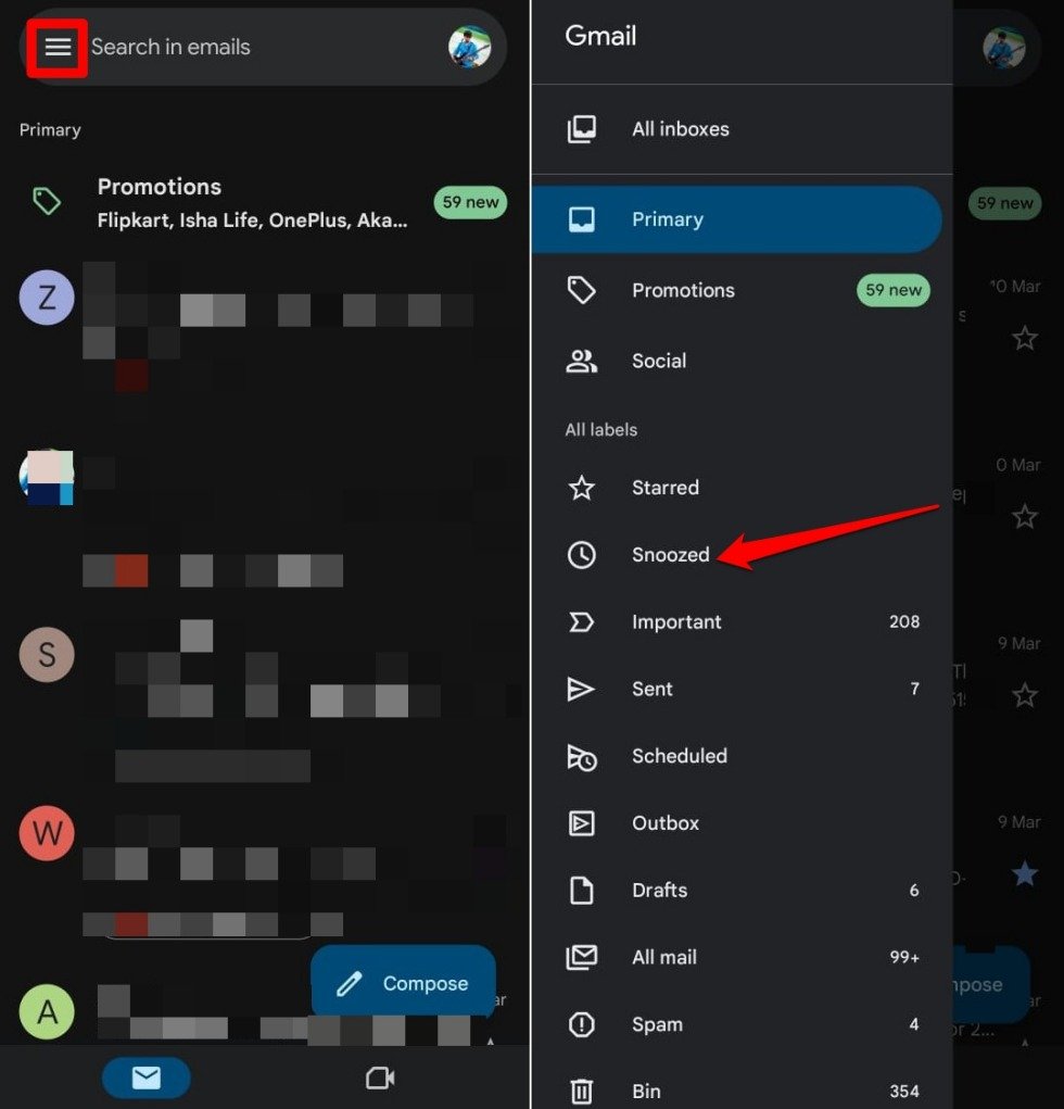 correos pospuestos en la aplicación de Gmail