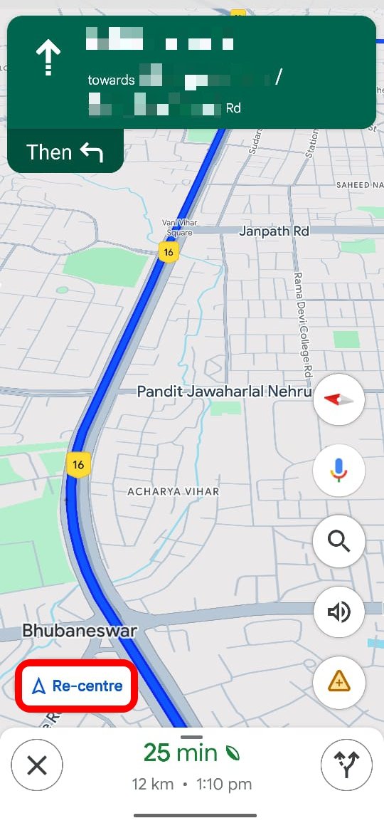 cómo recentrar la navegación en Google Maps