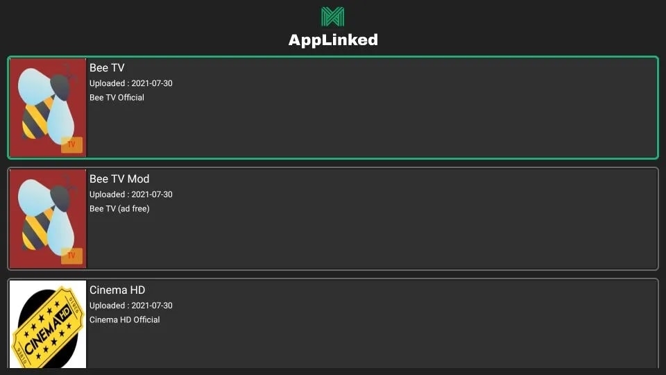 Listes d'Applications AppLinked - Codes AppLinked
