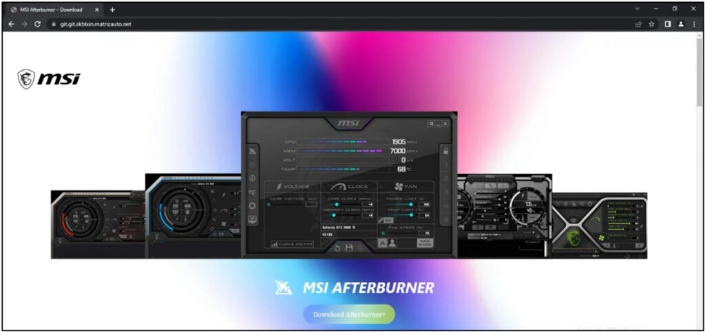 La pagina di phishing che scarica il falso installer di MSI Afterburner