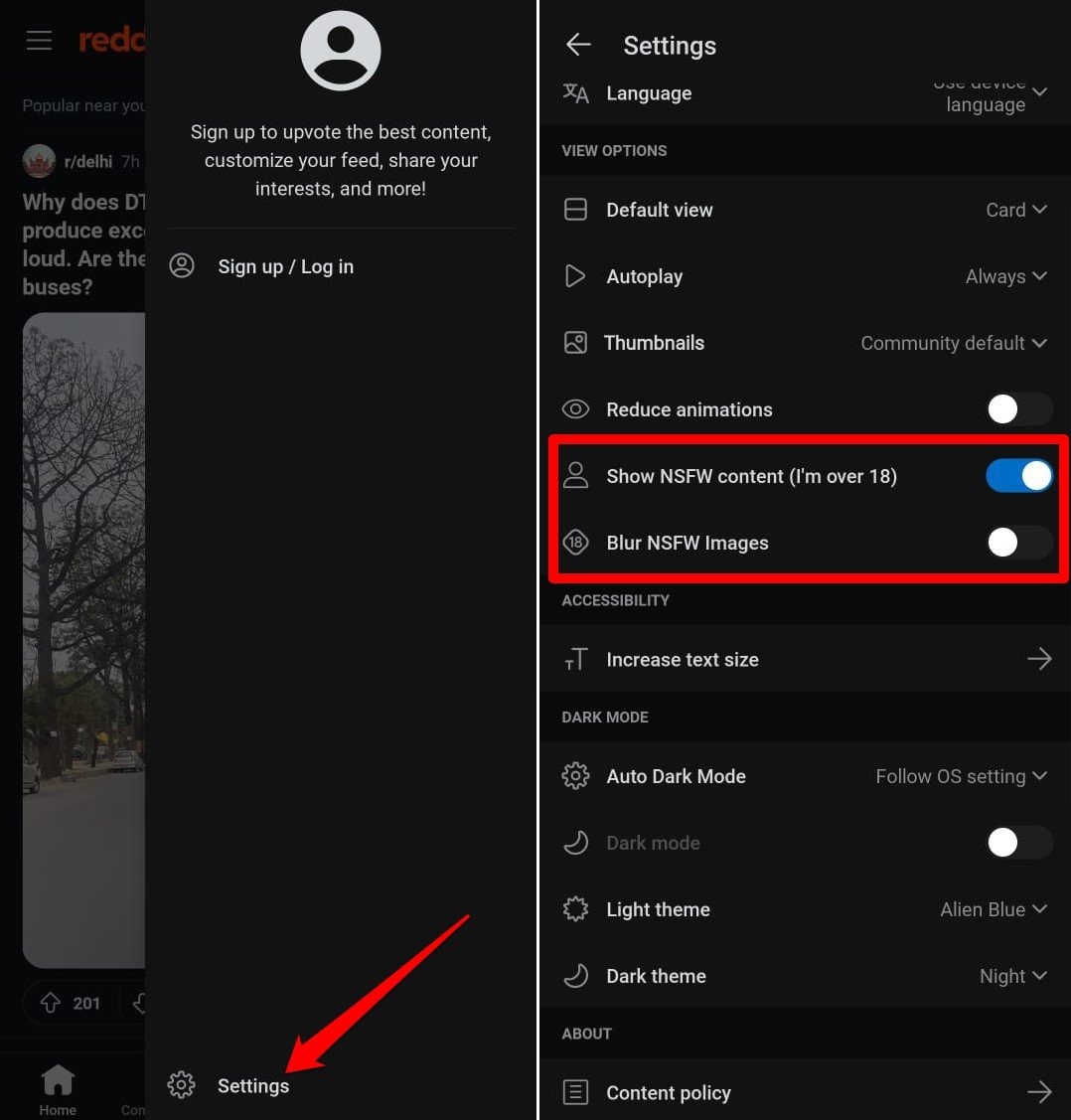 como ativar conteúdo NSFW no aplicativo reddit