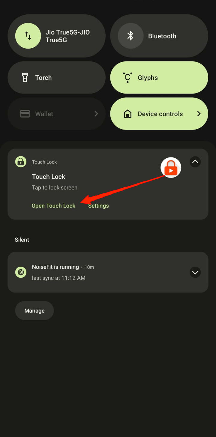 toca la notificación de Touch Lock