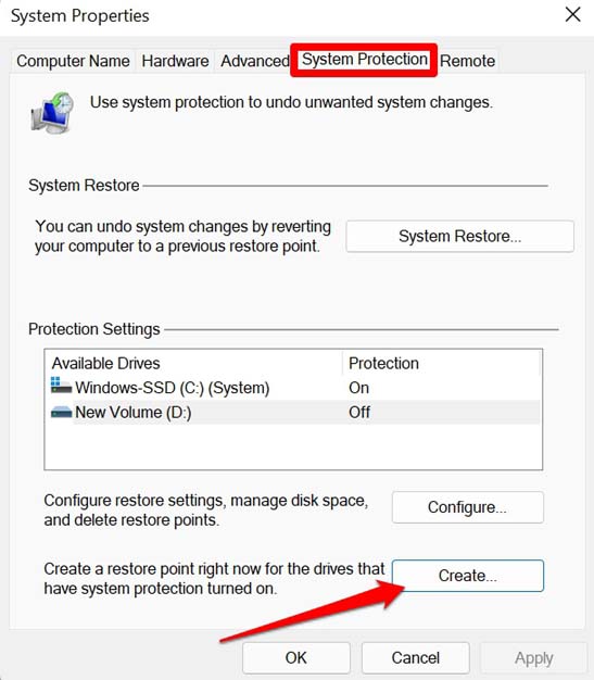 create restore point right now