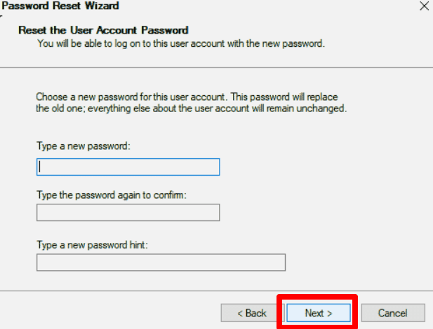 nuova password e riscriverla per confermare