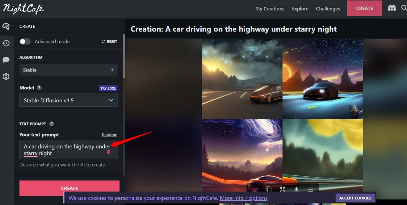 nightcafe テキストから画像へのAIジェネレーター