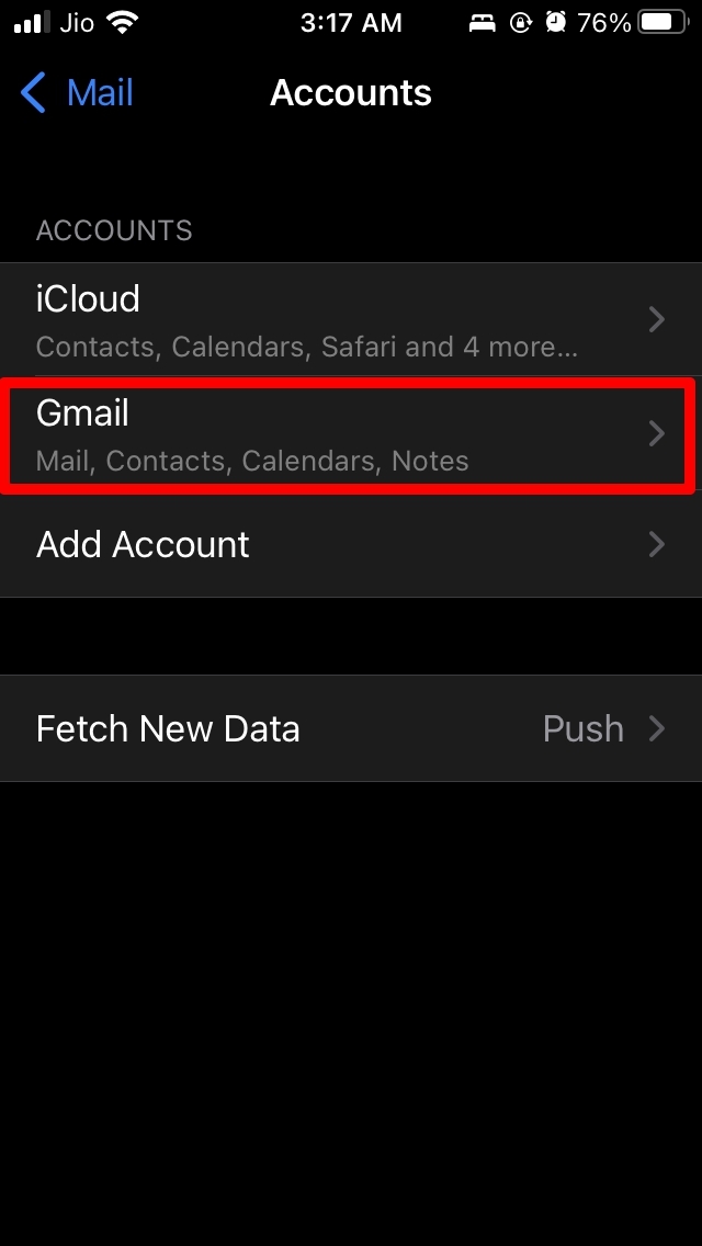 메일 앱에 연결된 Gmail 계정 접근