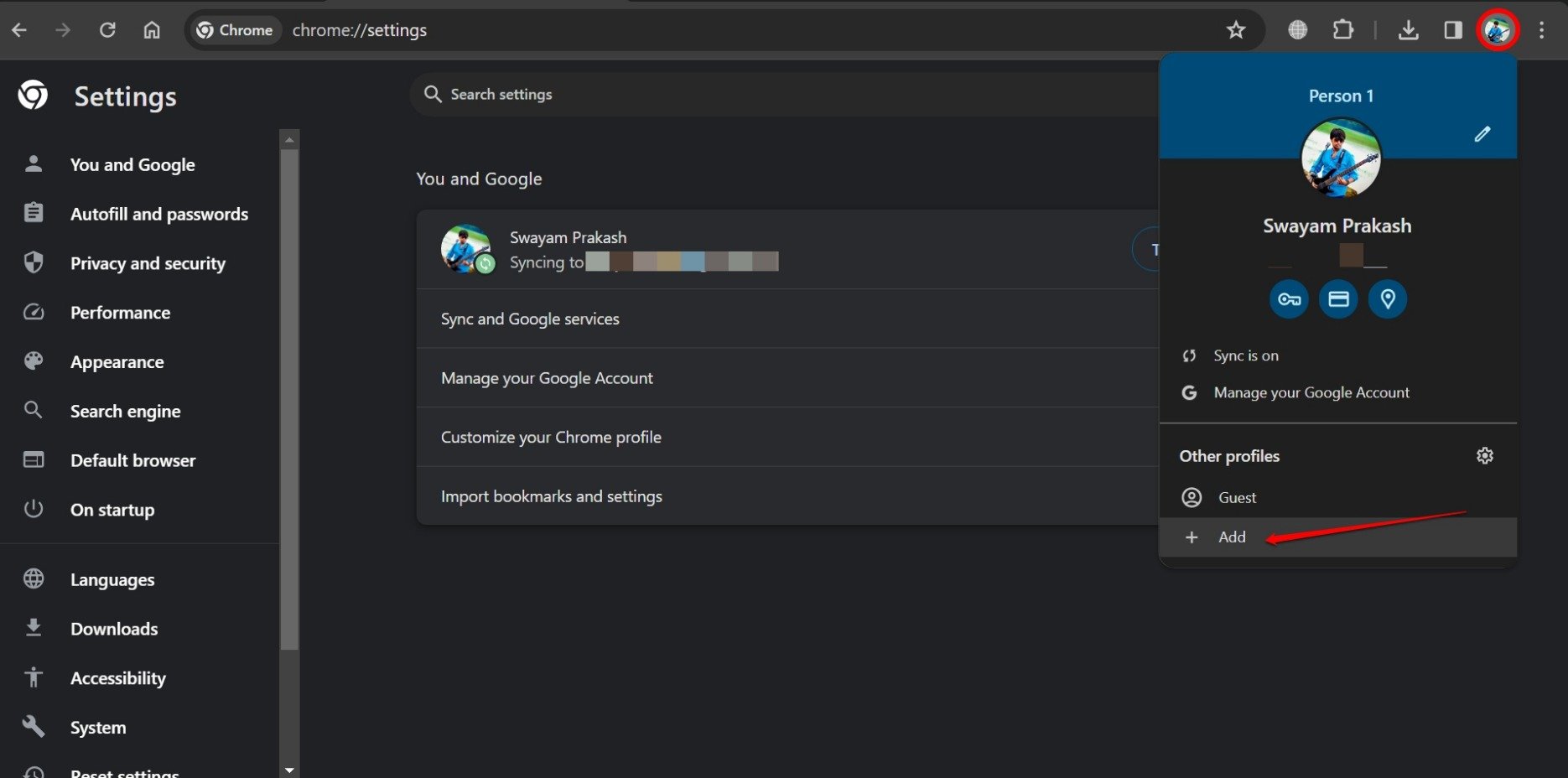 Chromeブラウザに新しいユーザープロファイルを追加