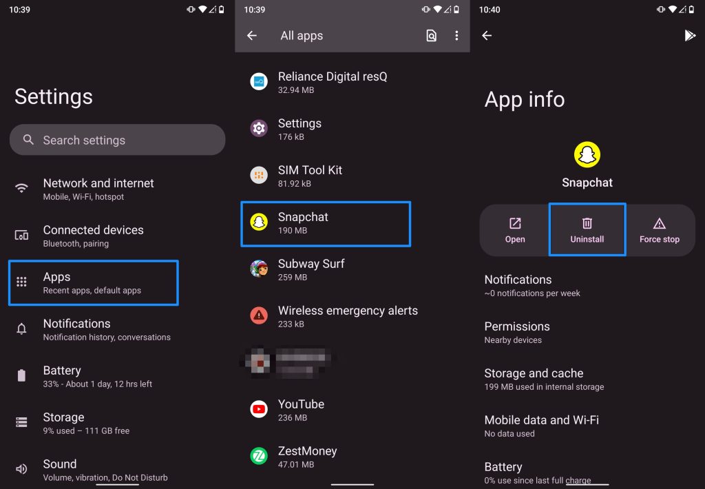 Snapchat löschen Android