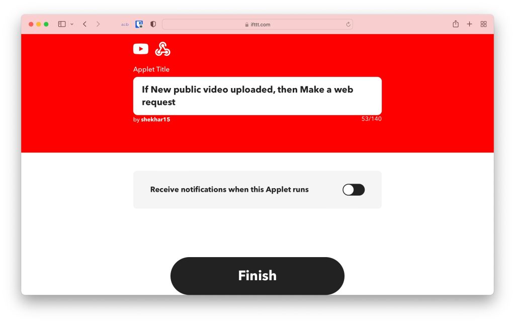 Bouton Terminer IFTTT - Webhook Discord YouTube
