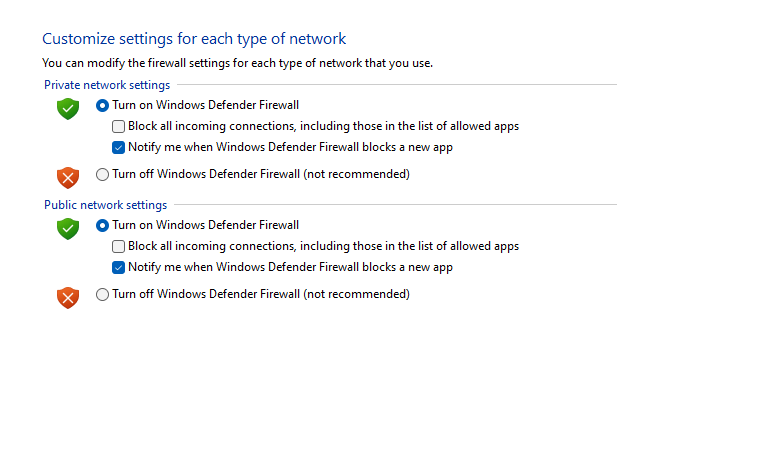 안티바이러스 및 방화벽 프로그램 비활성화