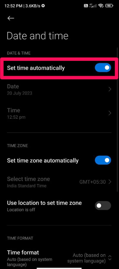 Verifique as Configurações de Data e Hora - Erro DF-DdFERH-01 da Google Play Store