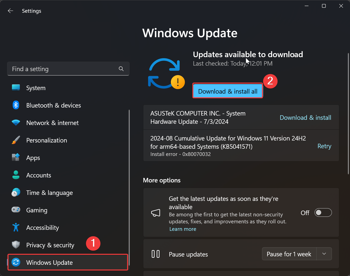 Installa aggiornamento di Windows