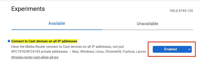 Chrome Flag - Error de Chromecast disponible para sitios de video específicos