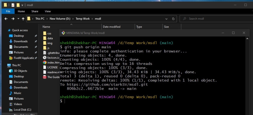 git push origin master oder main Ergebnis - Große Dateien auf GitHub hochladen