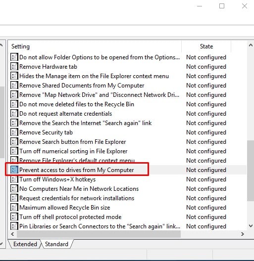 Windows 10のドライブへのアクセスを制限する