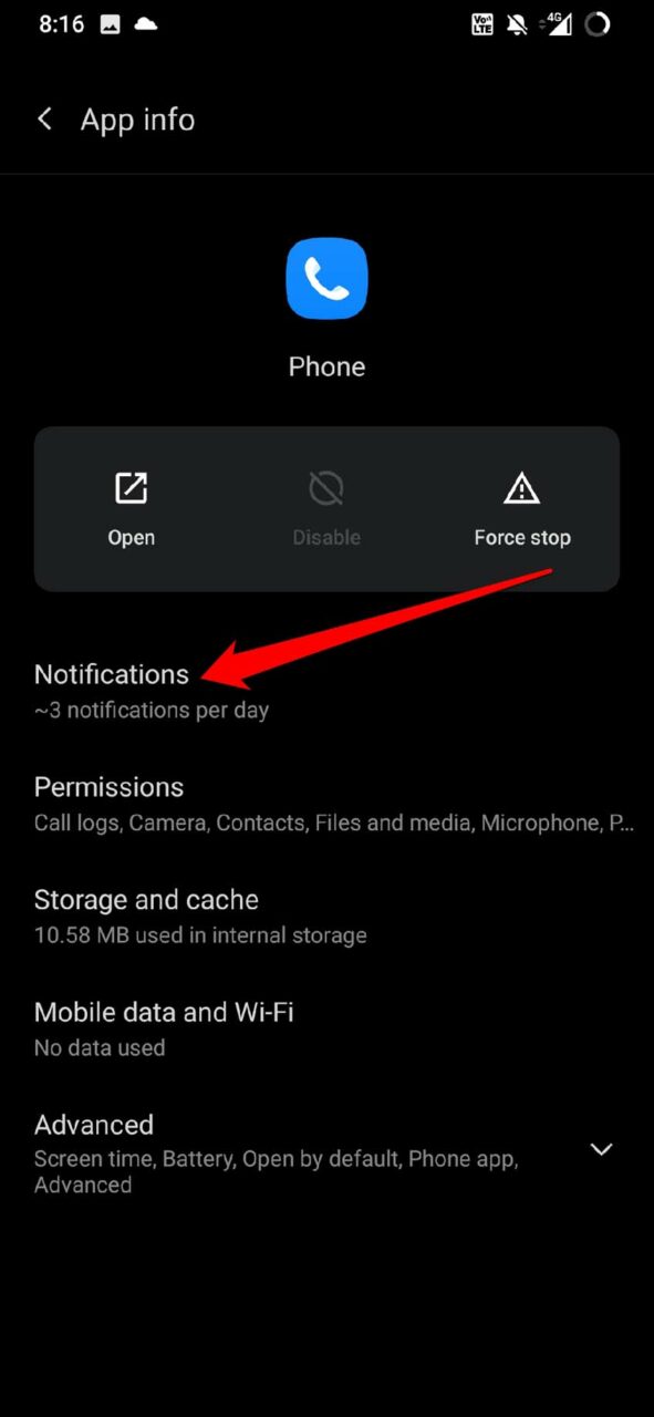Benachrichtigungseinstellungen der Telefon-App