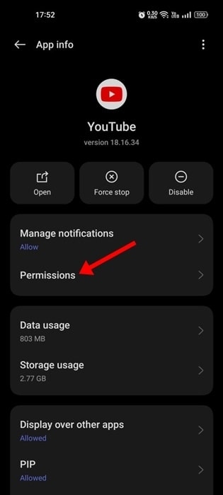 Concedi le autorizzazioni necessarie all'app YouTube - Problema di chiusura dell'app YouTube