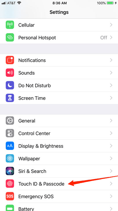 paramètres touch id