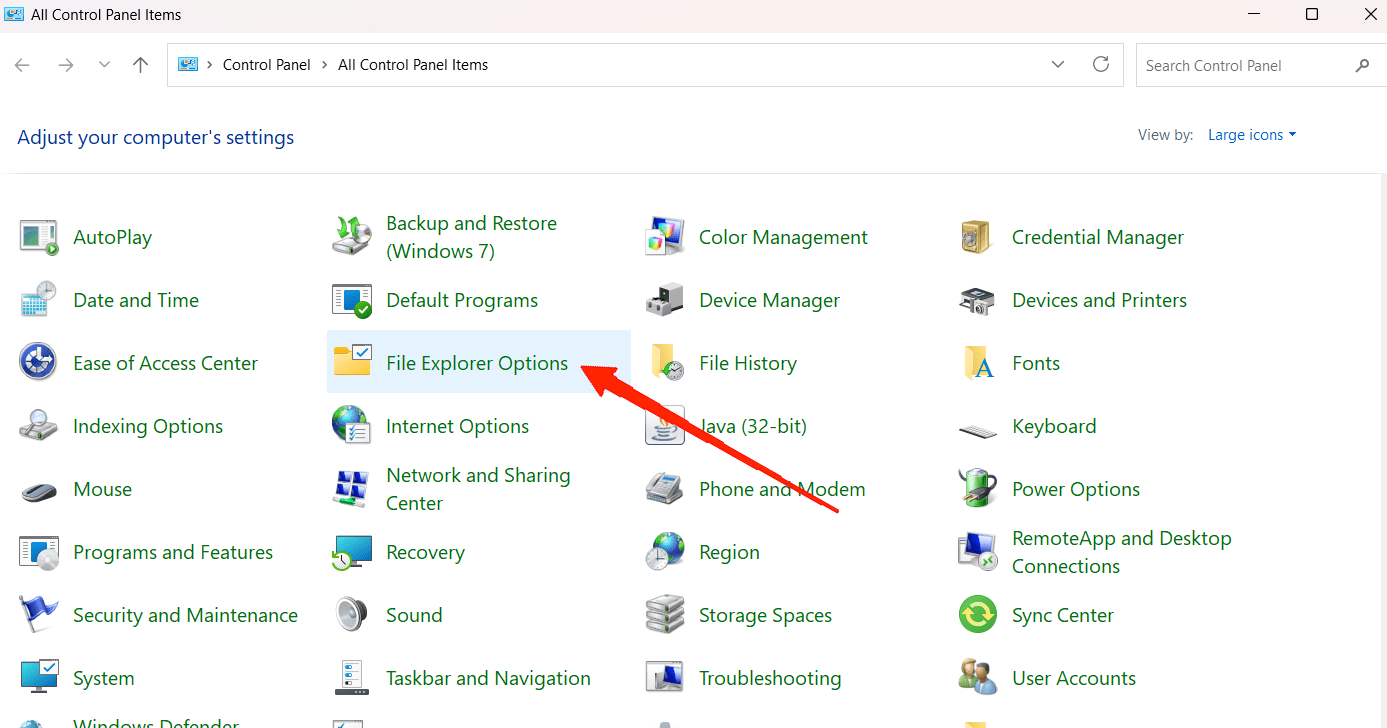 Allez dans Panneau de configuration > Options de l'Explorateur de fichiers.
