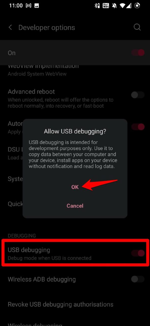 consenti debug USB Android