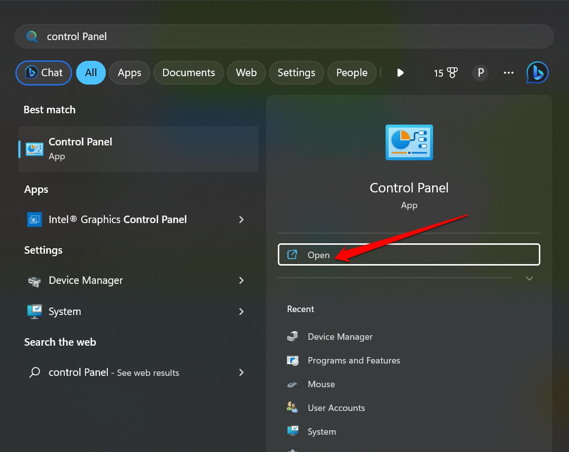 panneau de configuration Windows