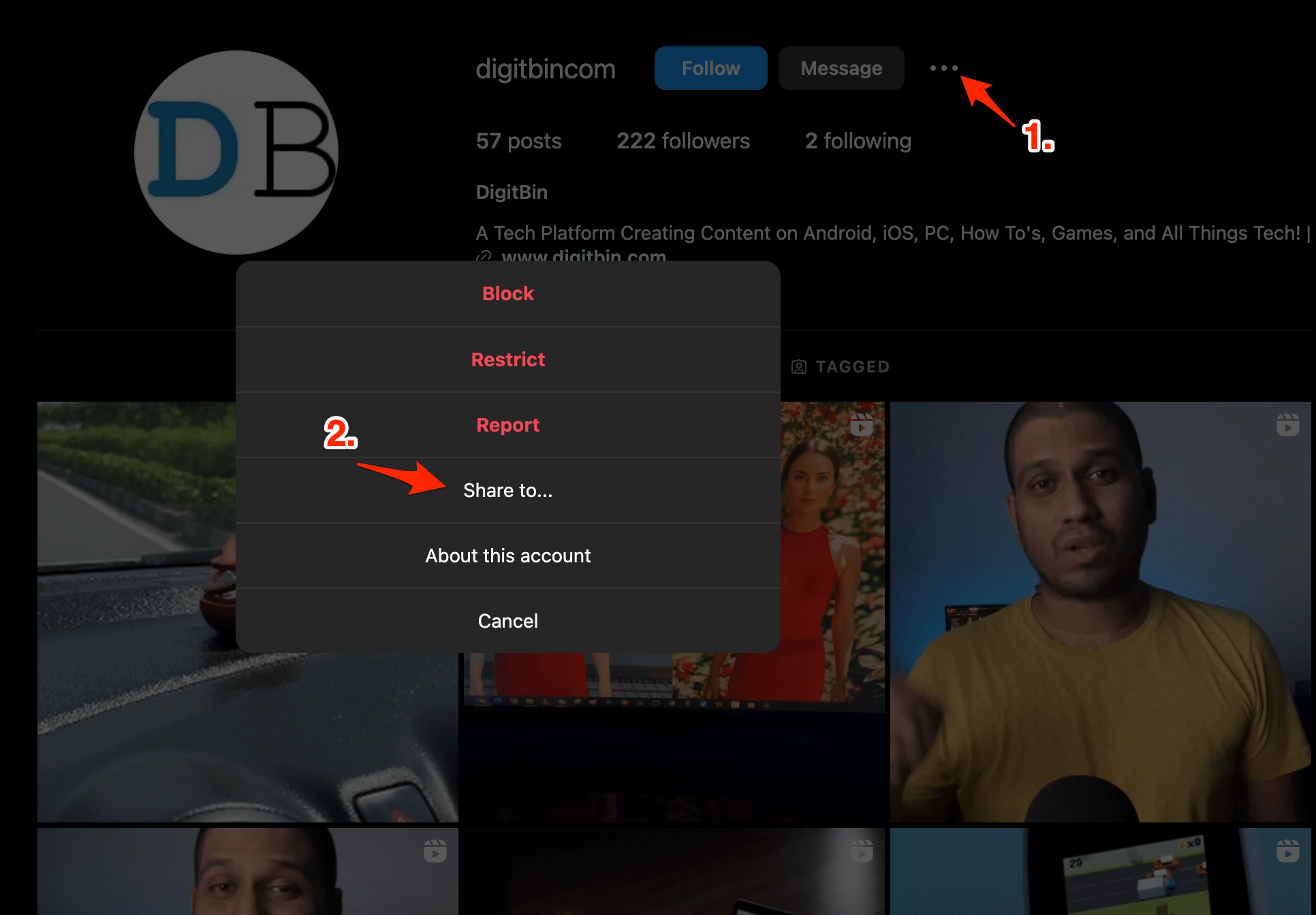 Ensuite, copiez l'URL du profil
