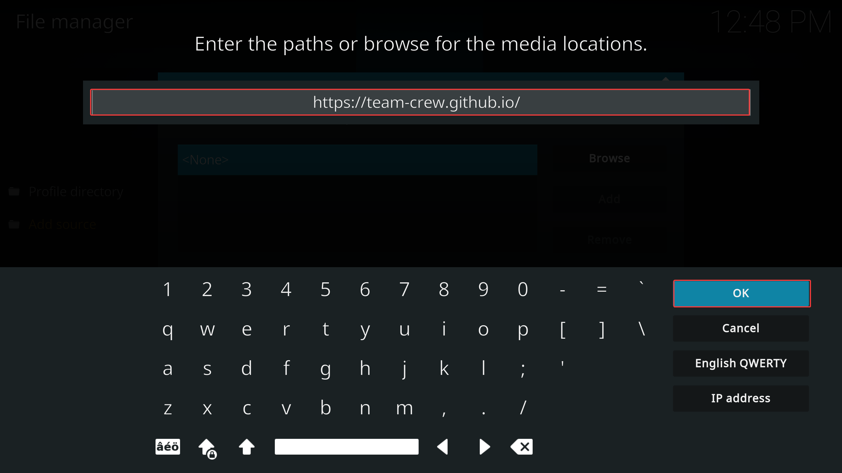 Insira a URL do add-on e clique em OK.
